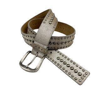 Express Silver Metallic Studded Genuine Leather Belt Size Small